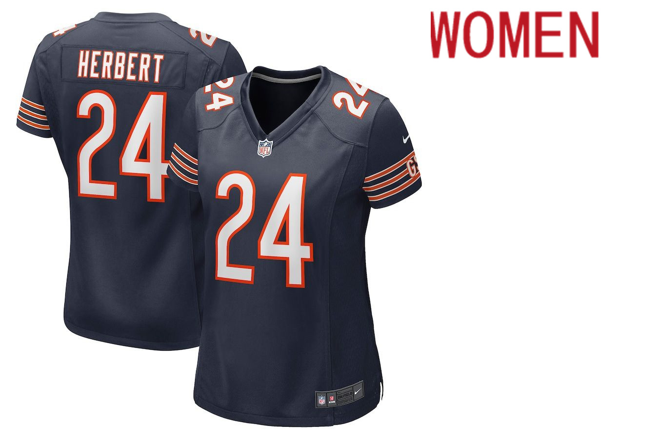 Women Chicago Bears 24 Khalil Herbert Nike Navy Game NFL Jersey